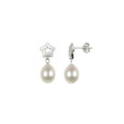 Boucles d'oreilles argent 925 perles de culture de Chine et zirconias | MATY