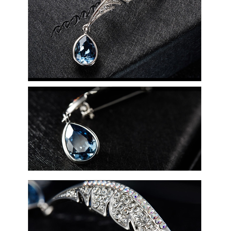 Broche Plume de Paon en Cristal Swarovski Elements Bleu - vue V2