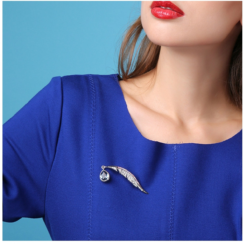 Broche Plume de Paon en Cristal Swarovski Elements Bleu - vue V3