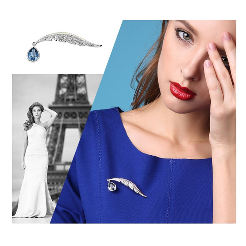 Broche Plume de Paon en Cristal Swarovski Elements Bleu - vue V4