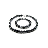 Parure Femme Collier et Bracelet en Perles Hematites Noires de 10 mm
