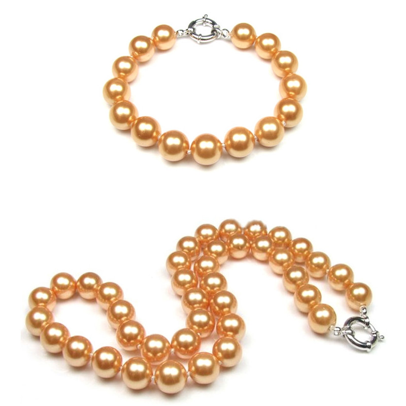 Parure Femme Collier et Bracelet Perles SSS 10 mm couleur Or et Argent 925