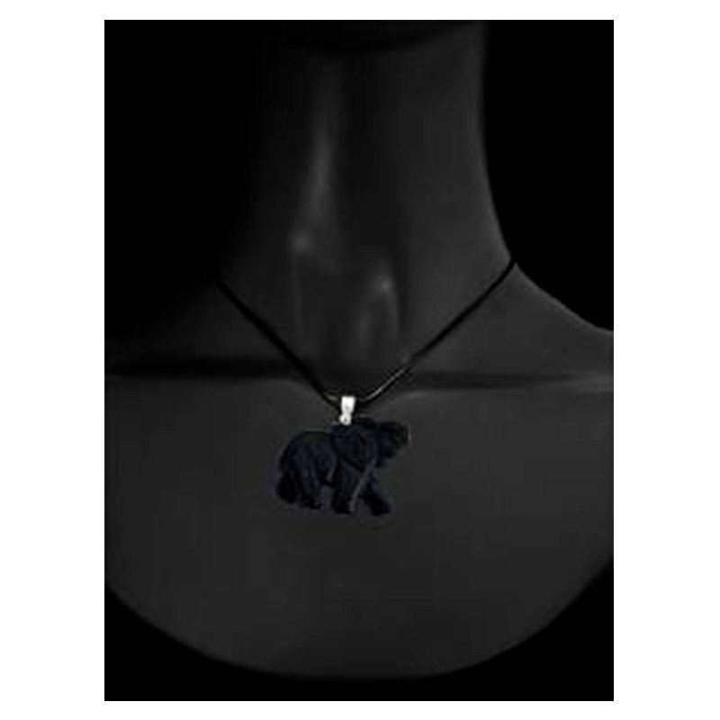 Pendentif Eléphant Femme en Gemstone Grès Noir et Argent 925 - vue 2