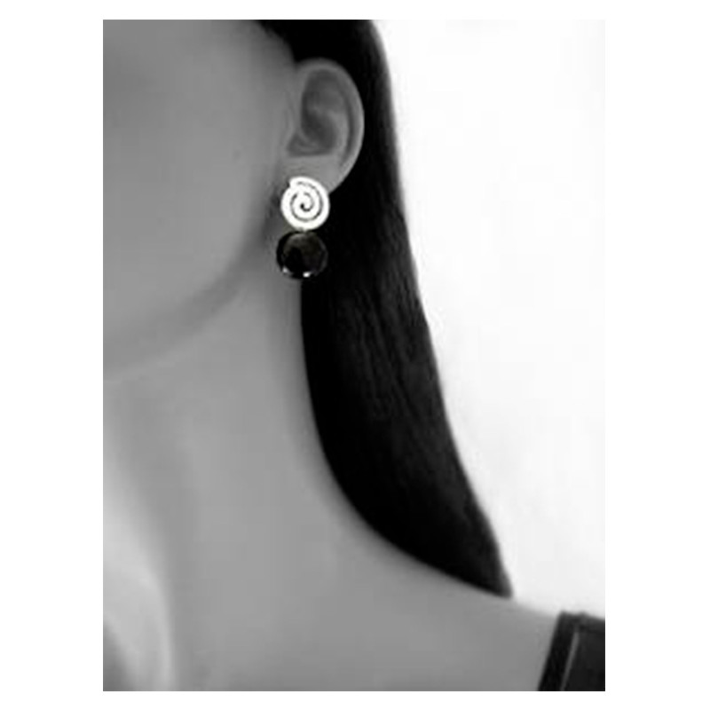 Boucles d'oreilles Pendantes Spirale en Gemstone Grès Noir et Argent 925 - vue 2