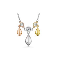 Collier 3 Ors Jaune, Blanc et Rose, orné de cristal de Swarovski Blanc et Plaqué Rhodium