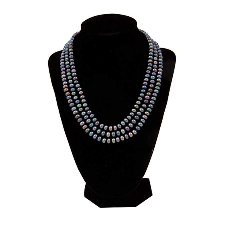 Collier Femme 3 rangs en Perles de culture d'eau douce Noires et Fermoir en Argent 925 - vue V2