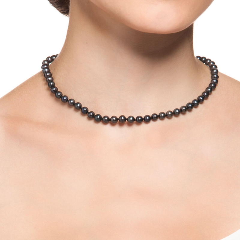 Collier ras du Cou Femme de 41 cm en Perles de culture d'eau douce Noires - vue 2