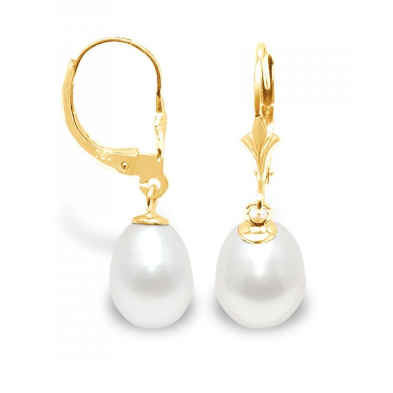Boucles d'Oreilles Perles de Culture Blanches et or jaune 375/1000
