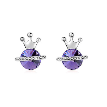 Boucles d'Oreilles Princesse orné de cristaux de Swarovski Violet et Plaqué Or Blanc