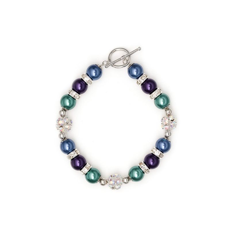 Bracelet 1 Rang en Perles Bleu et Violet, Cristal et Plaqué Rhodium - vue 2