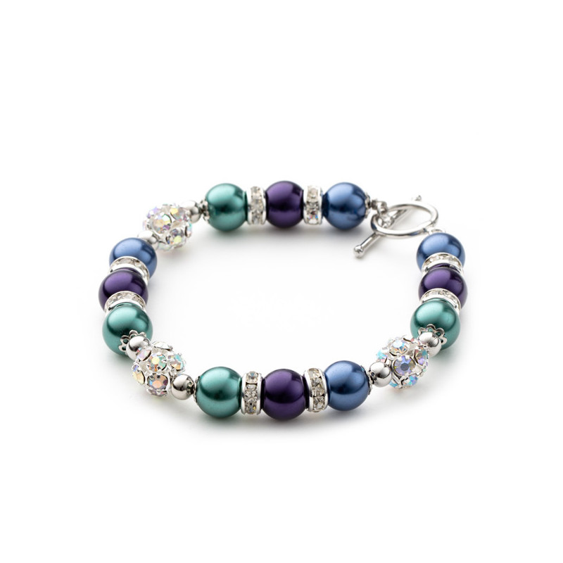 Bracelet 1 Rang en Perles Bleu et Violet, Cristal et Plaqué Rhodium - vue 3