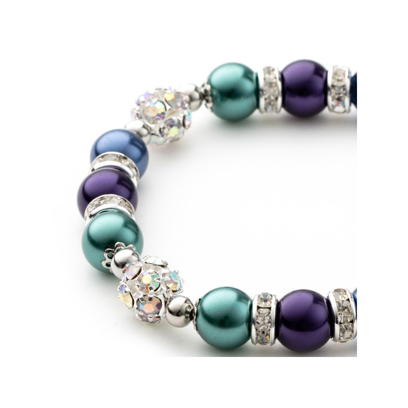 Bracelet 1 Rang en Perles Bleu et Violet, Cristal et Plaqué Rhodium - vue 4