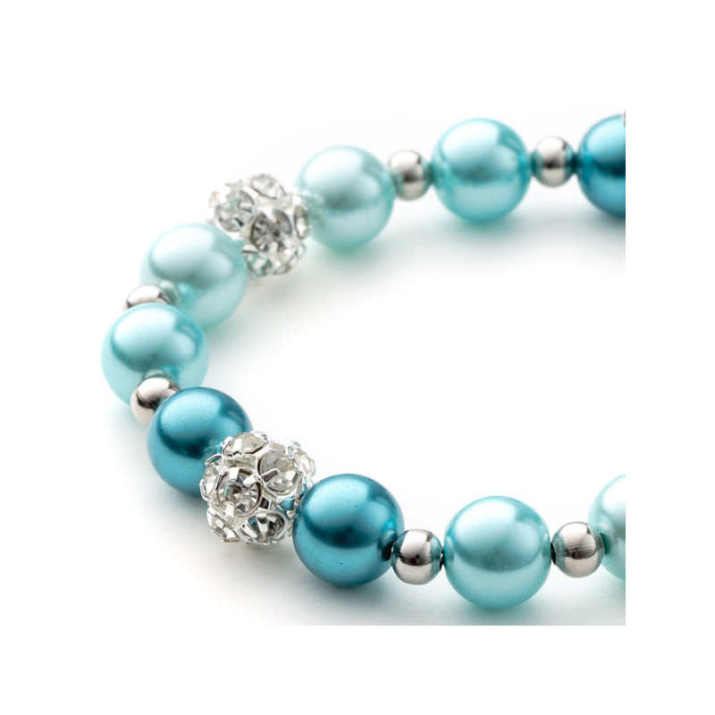 Bracelet 1 Rang en Perles Bleues, Cristal et Plaqué Rhodium - vue 4