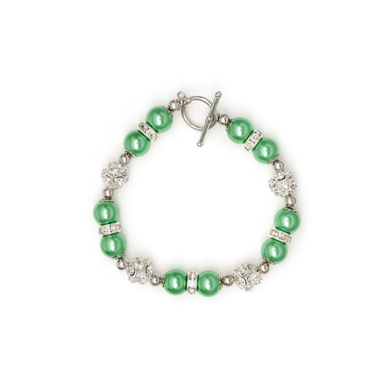 Bracelet 1 Rang en Perles Vertes, Cristal et Plaqué Rhodium - vue 2