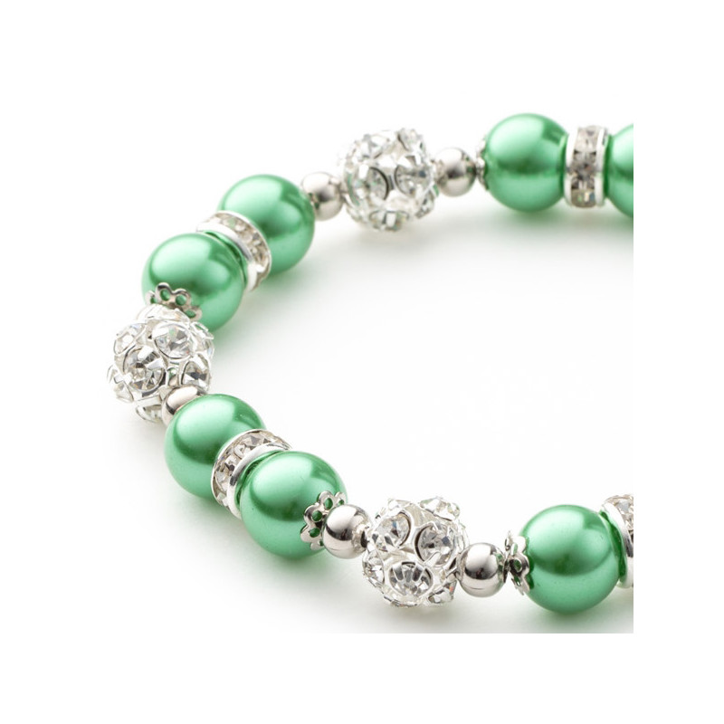 Bracelet 1 Rang en Perles Vertes, Cristal et Plaqué Rhodium - vue 4