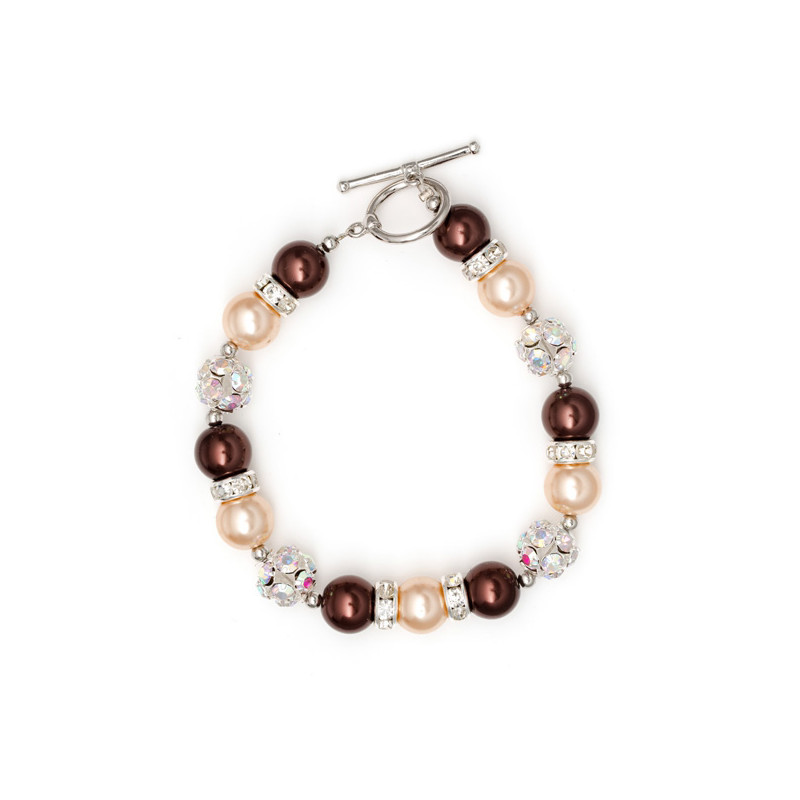 Bracelet 1 Rang en Perles Marron, Cristal et Plaqué Rhodium - vue 2
