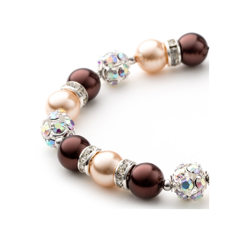 Bracelet 1 Rang en Perles Marron, Cristal et Plaqué Rhodium - vue 4