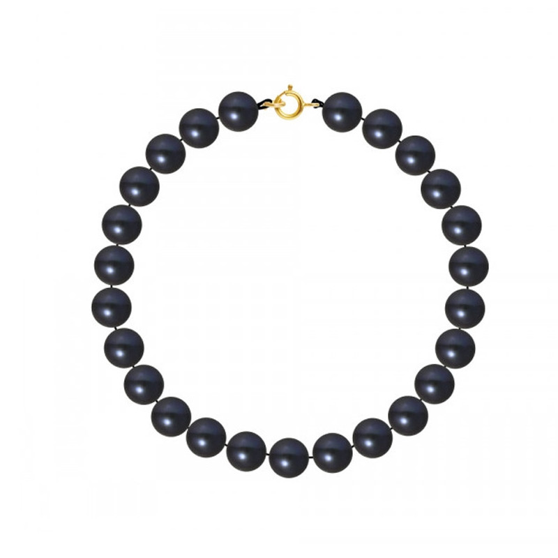 Bracelet Femme Perles de culture d'eau douce Noires AA et Fermoir Or jaune 750/1000