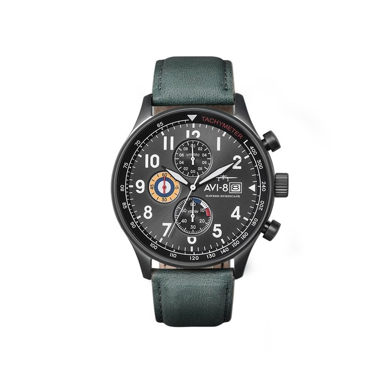 Montre homme quartz japonais chronographe AVI-8 - Bracelet cuir véritable - Date