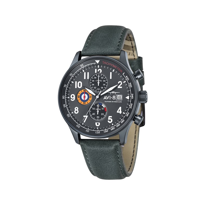 Montre homme quartz japonais chronographe AVI-8 - Bracelet cuir véritable - Date - vue 2