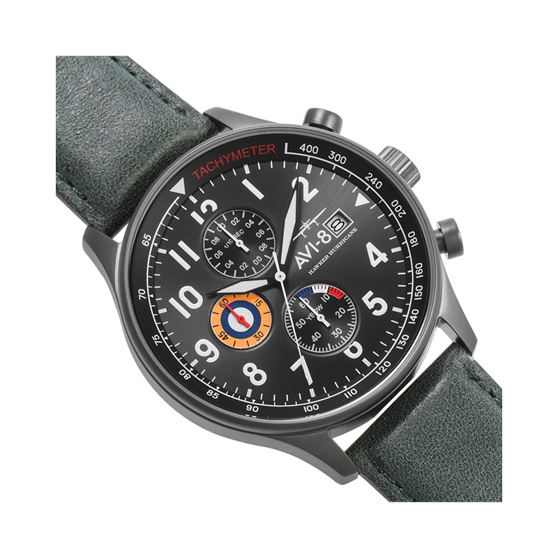 Montre homme quartz japonais chronographe AVI-8 - Bracelet cuir véritable - Date - vue 3