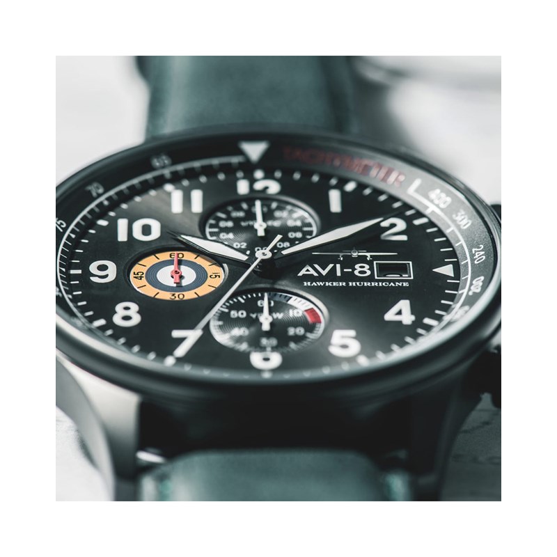 Montre homme quartz japonais chronographe AVI-8 - Bracelet cuir véritable - Date - vue 4