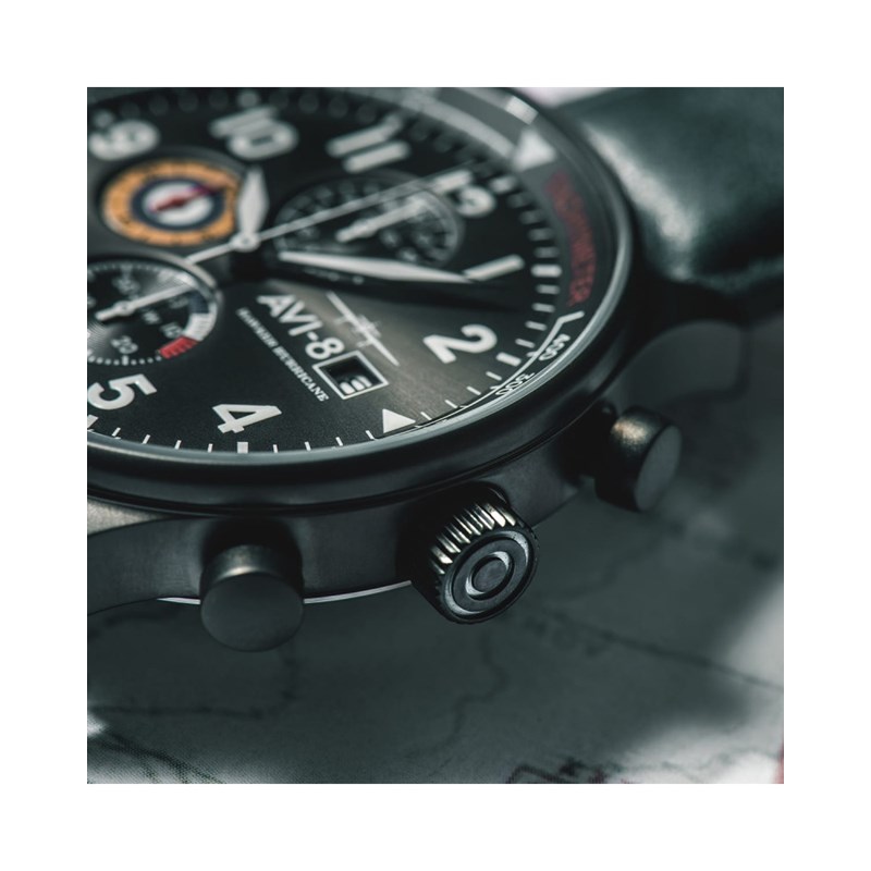 Montre homme quartz japonais chronographe AVI-8 - Bracelet cuir véritable - Date - vue 5