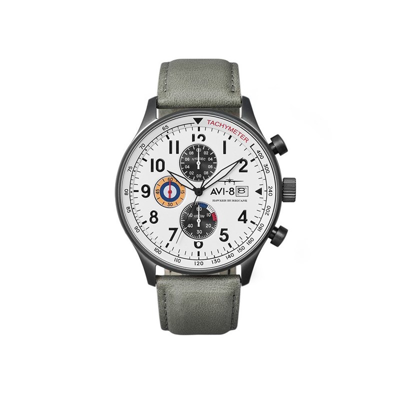 Montre homme quartz japonais chronographe AVI-8 - Bracelet cuir véritable - Date