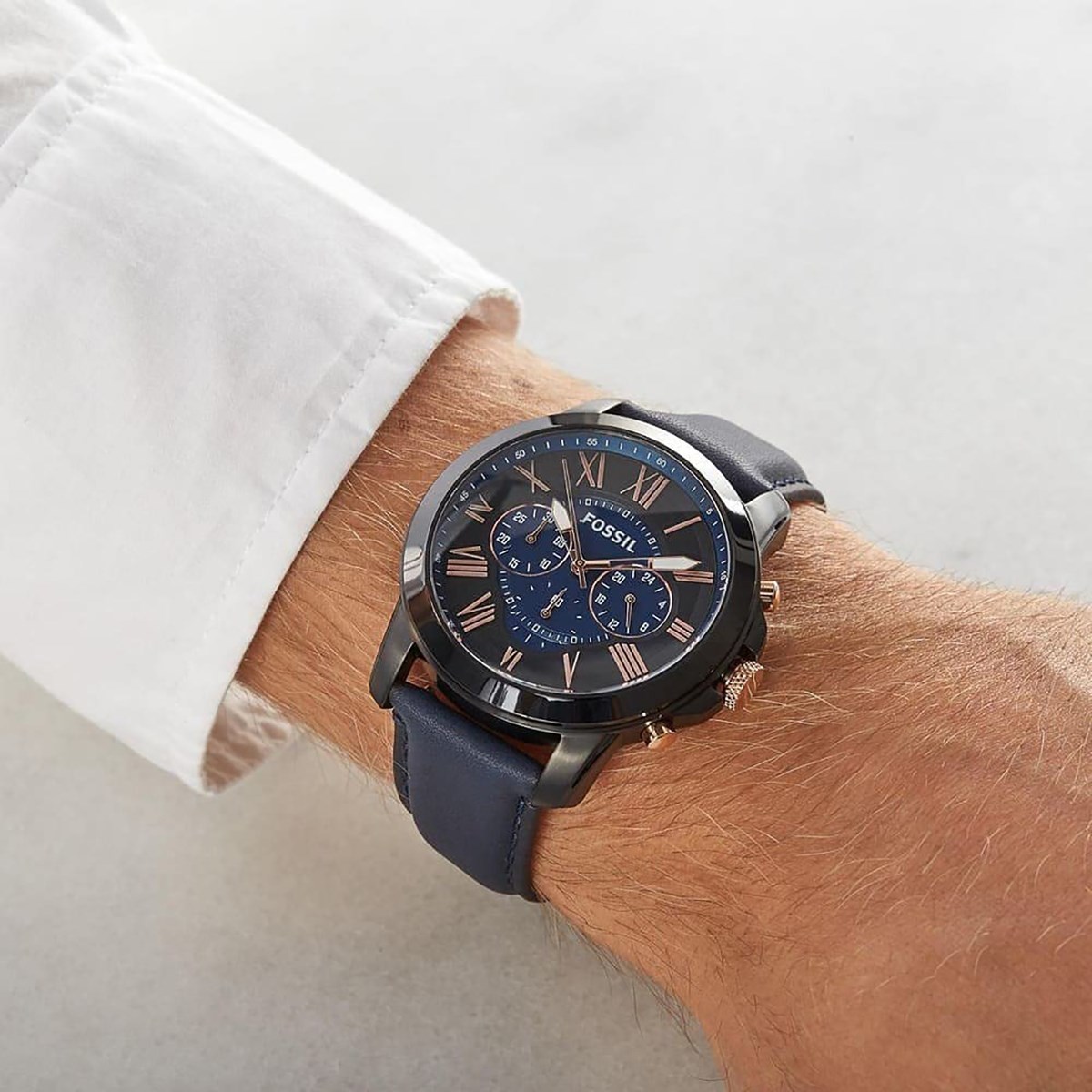 Montre Fossil Grant cuir bleu - vue 2