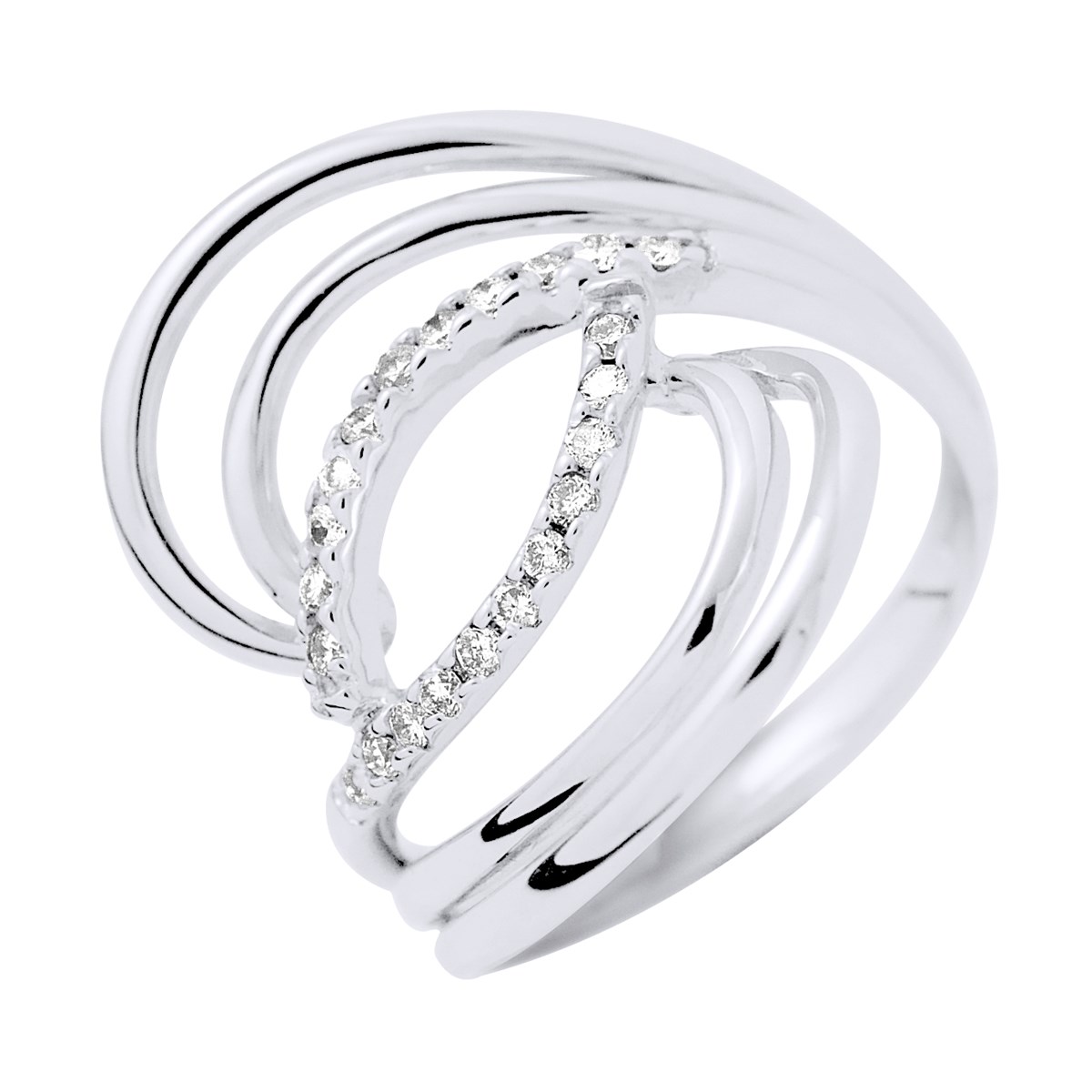 Bague Volutes Diamants 0,20 Cts Or Blanc