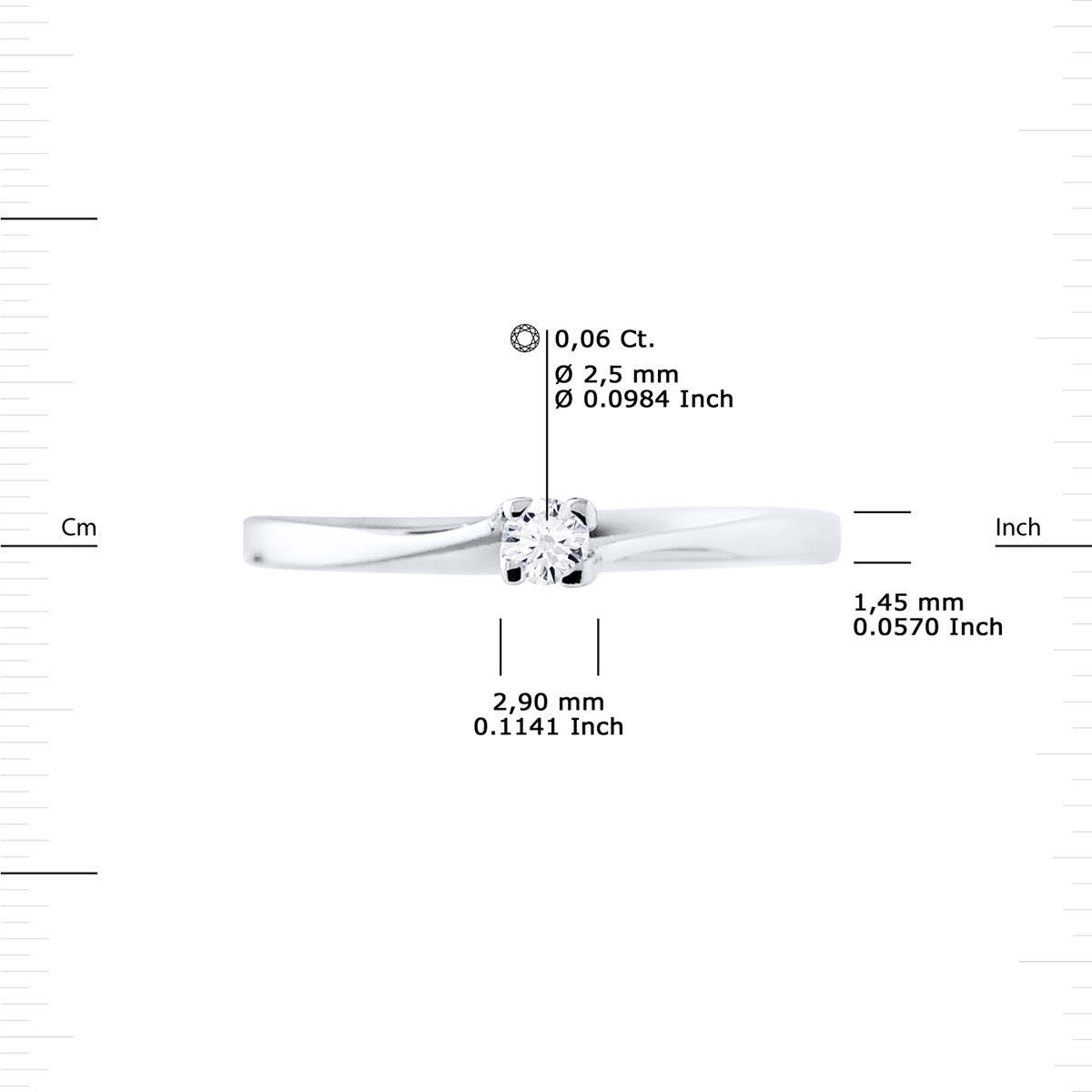 Solitaire Diamant 0,060 Cts 4 Griffes Or Blanc 18 Carats - vue 3