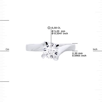 Solitaire Diamant 0,50 Cts 4 Griffes Or Blanc 18 Carats