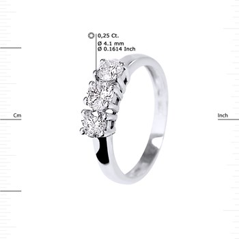 Bague TRILOGIE Diamants 0,75 Cts Serti Griffes Or Blanc 18 Carats