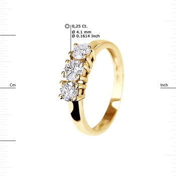 Bague TRILOGIE Diamants 0,75 Cts Serti Griffes Or Jaune 18 Carats