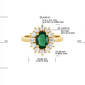 Bague Marquise EMERAUDE 0,85 Cts Diamants 0,36 Cts Or Jaune 18 Carats