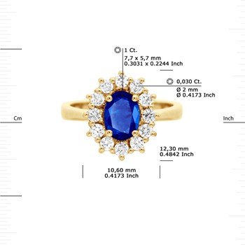 Bague Marquise SAPHIR 1 Ct Diamants 0,36 Cts Or Jaune 18 Carats