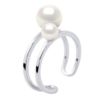 Bague DUO Perles d'Eau Douce 5 et 8 mm Blanches Argent 925