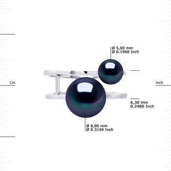 Bague DUO Perles d'Eau Douce 5 et 8 mm Noires Argent 925