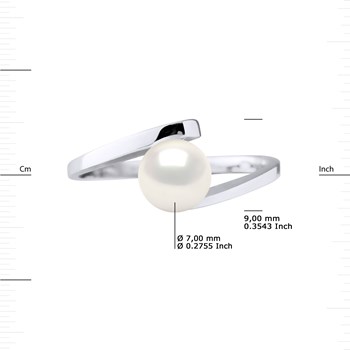 Bague Jonc Décalé Perle d'Eau Douce Ronde 7,5-8 mm Blanche Argent 925