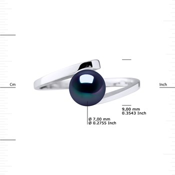 Bague Jonc Décalé Perle d'Eau Douce Ronde 7,5-8 mm Noire Argent 925