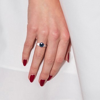 Bague Jonc Bombé Perle d'Eau Douce Ronde 8-9 mm Noire Argent 925