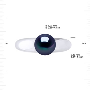 Bague Jonc Bombé Perle d'Eau Douce Ronde 8-9 mm Noire Argent 925