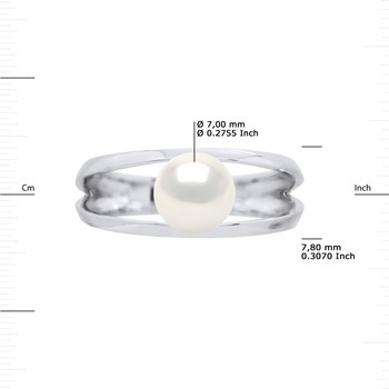 Bague Jonc Perle d'Eau Douce Bouton 7-8 mm Blanche Naturelle Or Blanc