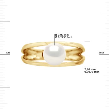 Bague Jonc Perle d'Eau Douce Bouton 7-8 mm Blanche Naturelle Or Jaune
