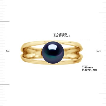 Bague Jonc Perle d'Eau Douce Bouton 7-8 mm Noire Or Jaune