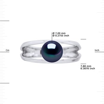 Bague Jonc Perle d'Eau Douce Bouton 7-8 mm Noire Or Blanc