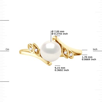 Bague Perle d'Eau Douce 7-8 mm et Diamants 0,020 Cts Joaillerie Or Jaune