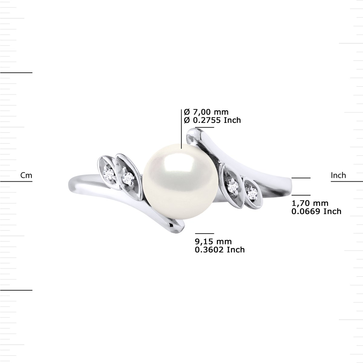 Bague Perle d'Eau Douce 7-8 mm et Diamants 0,020 Cts Joaillerie Or Blanc - vue 3