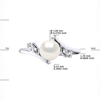 Bague Perle d'Eau Douce 7-8 mm et Diamants 0,020 Cts Joaillerie Or Blanc