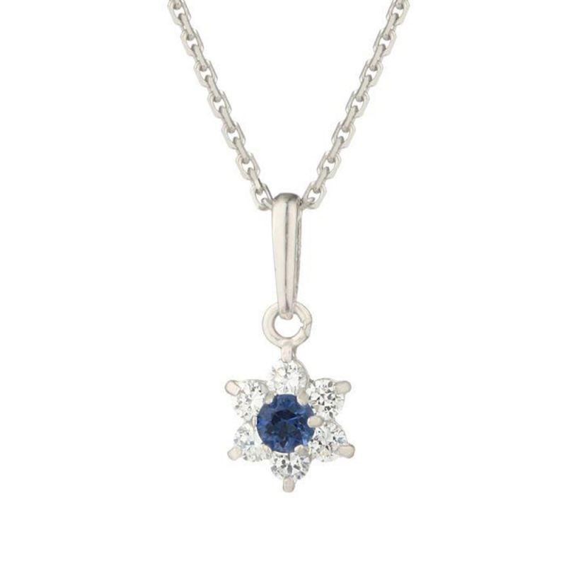 Pendentif Or Blanc et oxydes de zirconium 'Le Messager bleu' + chaine argent offerte
